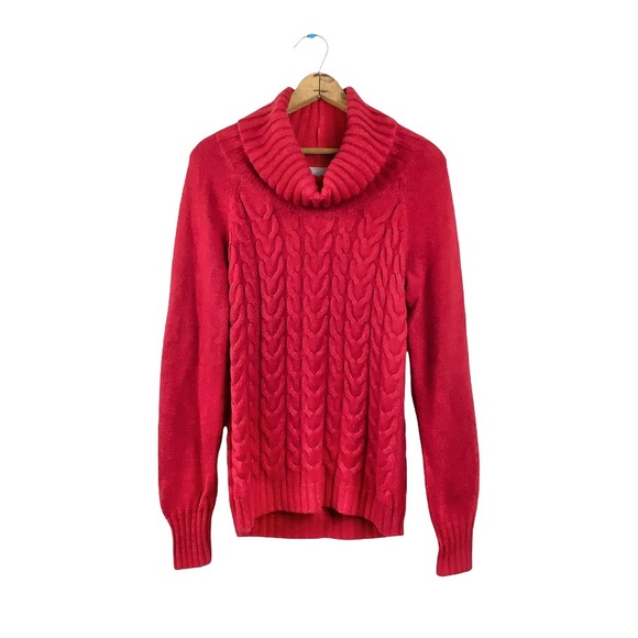 Banana Republic Wool Cashmere Blend Cable Knit Mixed Knit Cowl Neck Red Sweater - Picture 2 of 16